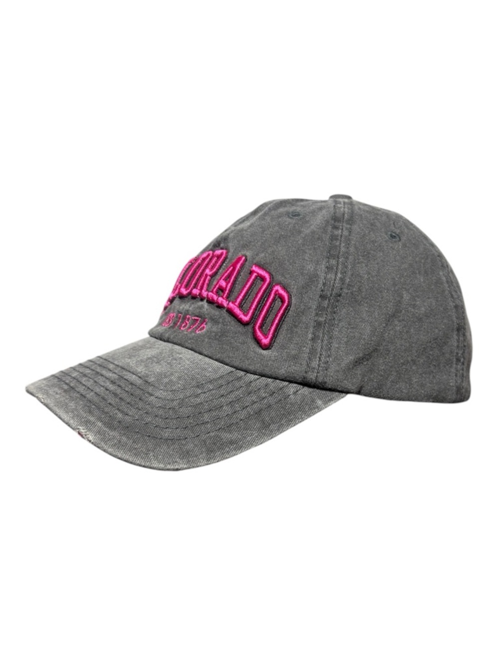 ROBIN RUTH Colorado Embroidered Baseball Cap in Gray with Pink Logo - Picture 2 of 6